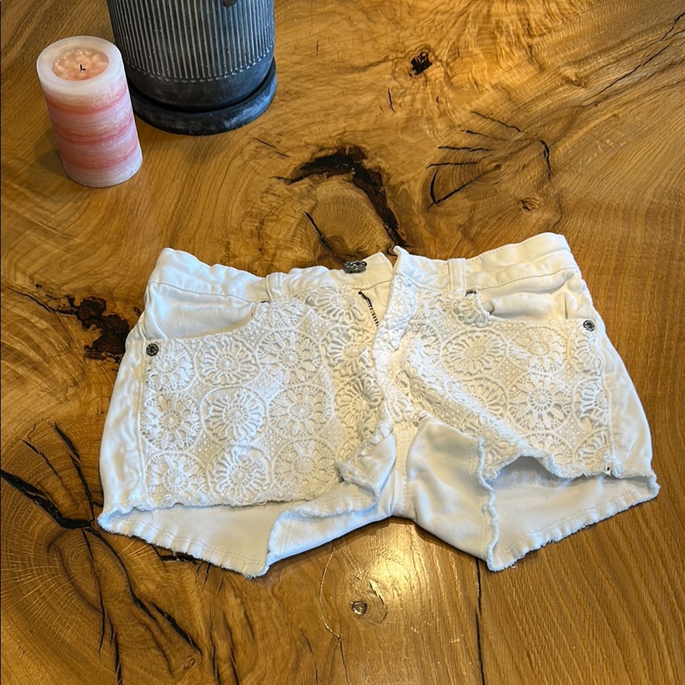Mudd White Jean Shorts Distressed Frayed Hem